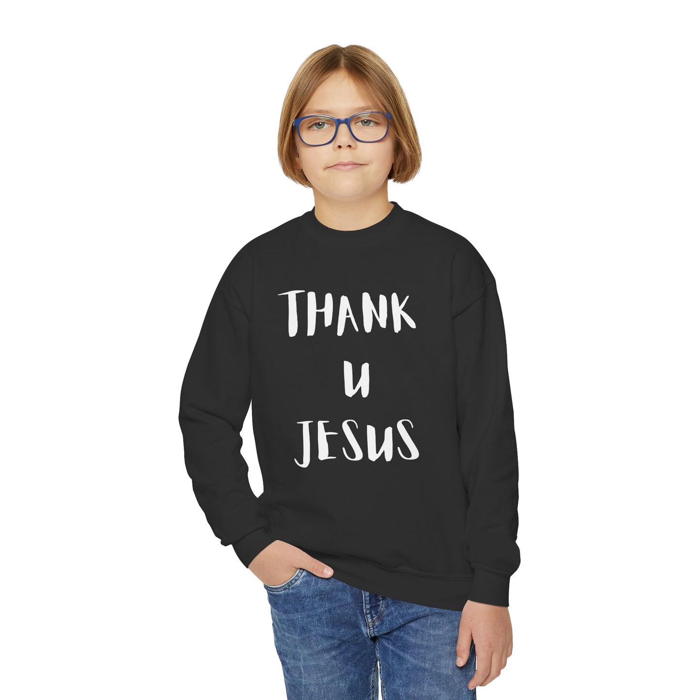 Youth Crewneck Sweatshirt - Thank U Jesus, Faithful Crewneck, Christian Youth Apparel, Inspirational Gift, Bible Verse Sweatshirt