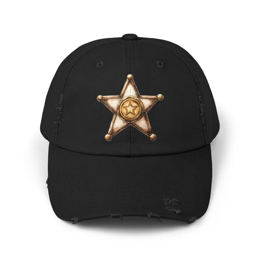 Unisex Distressed Sheriff Cap, Adjustable Hat, Casual Headwear for Outdoor Adventures, Gifts for Police Fans, Unique Fashion Accessory
