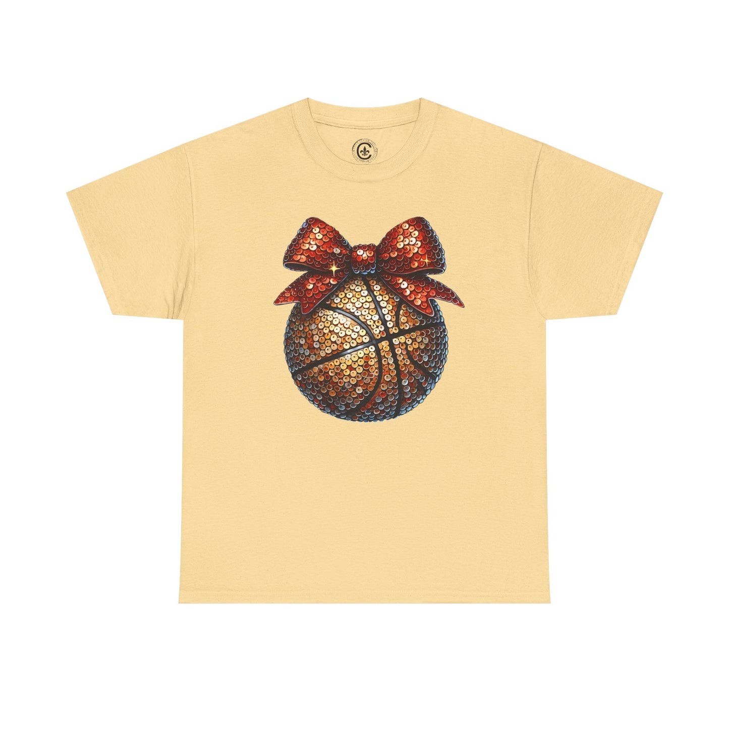 Basketball Glitter with a Bow Tee: Unisex Heavy Cotton Shirt for Sports Lovers, Gift, Basketball Fans