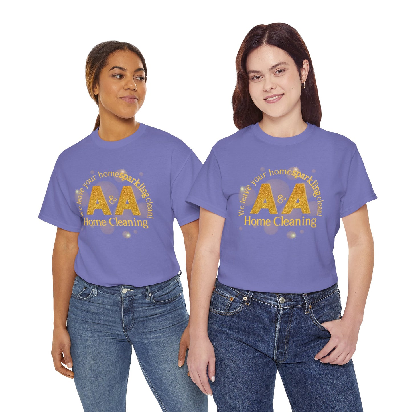 A&A Cleaning Services, Logo, Gold on Purple Crew Neck unisex tshirt, Gildan