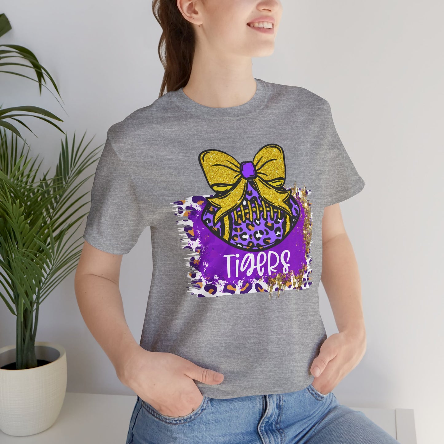 Tigers, Football, Animal Print, Glitter Bow, unisex tshirt tee