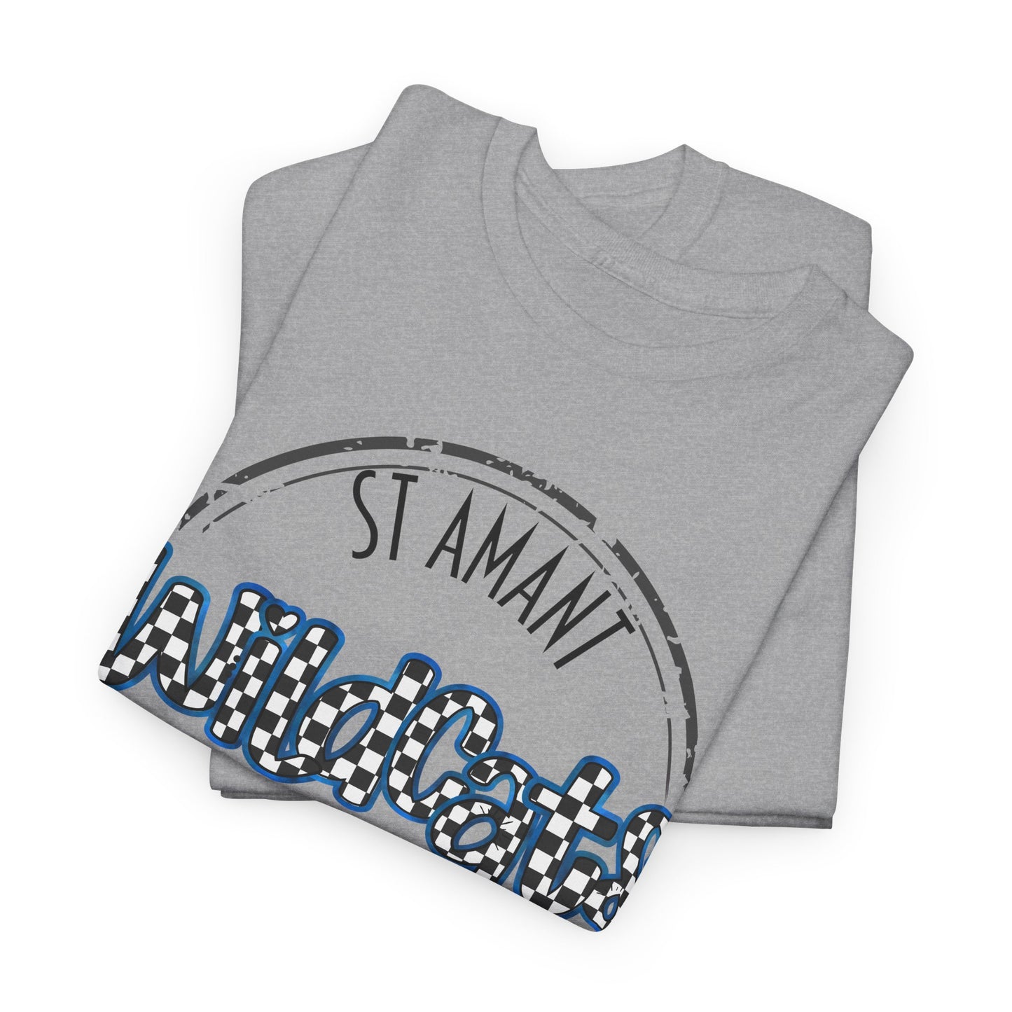 SAMS Wildcats with a black checkered style, Whimsical on a Unisex Tshirt, St Amant Middle School