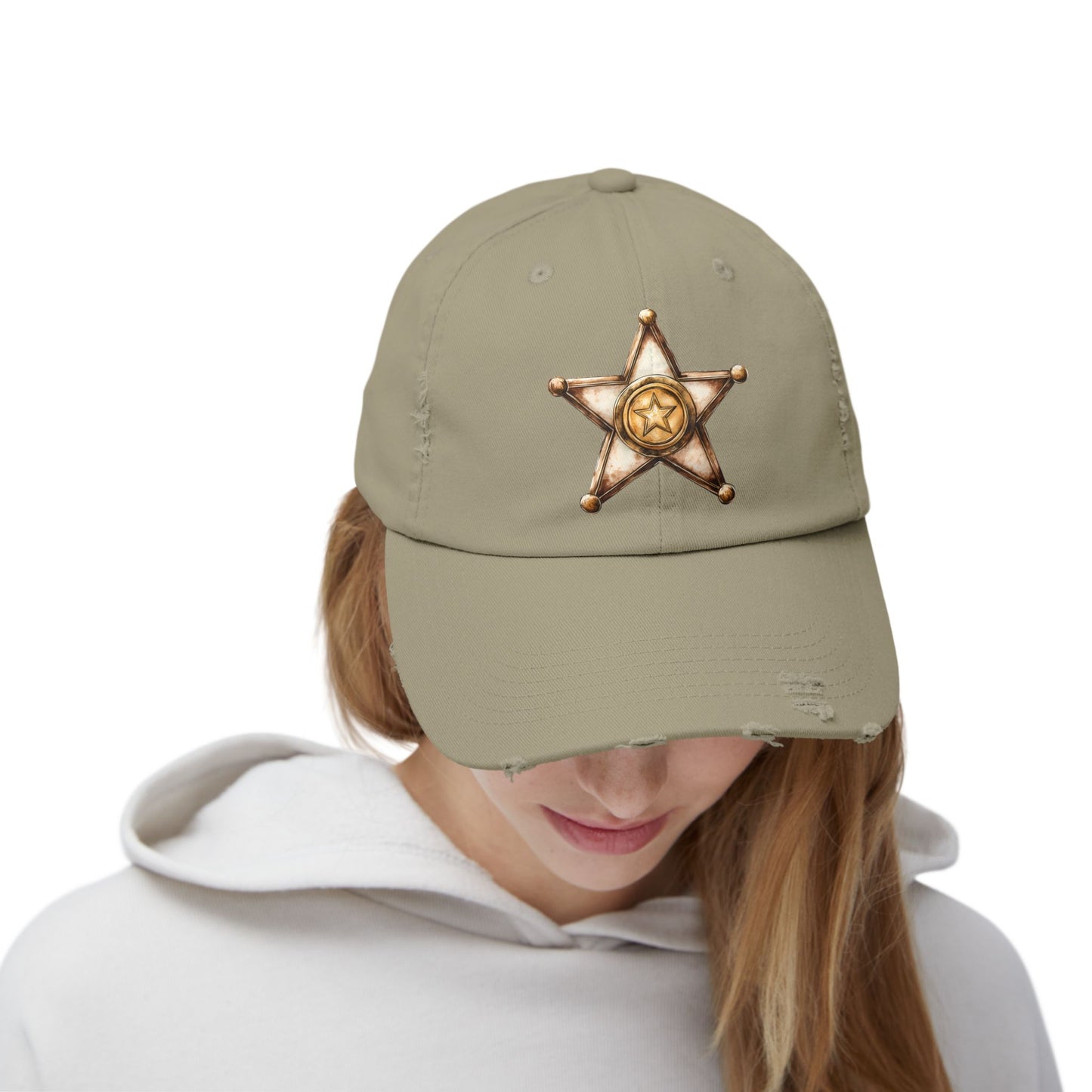 Unisex Distressed Sheriff Cap, Adjustable Hat, Casual Headwear for Outdoor Adventures, Gifts for Police Fans, Unique Fashion Accessory