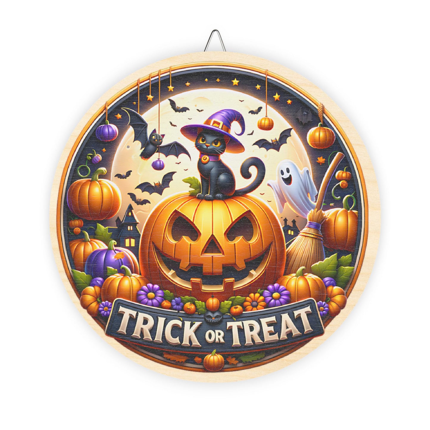 Halloween Welcome wooden door sign, mantle, entry table, decor, Black Cat, Bats, Pumpkins, Trick or Treat