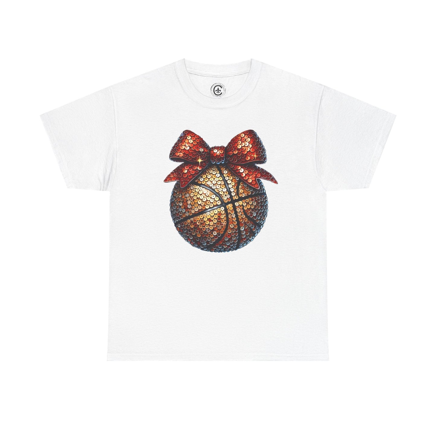 Basketball Glitter with a Bow Tee: Unisex Heavy Cotton Shirt for Sports Lovers, Gift, Basketball Fans