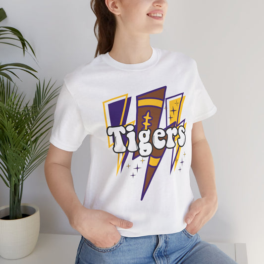 Tigers Football Tshirt, Lightning, Retro, LSU, Purple and Gold