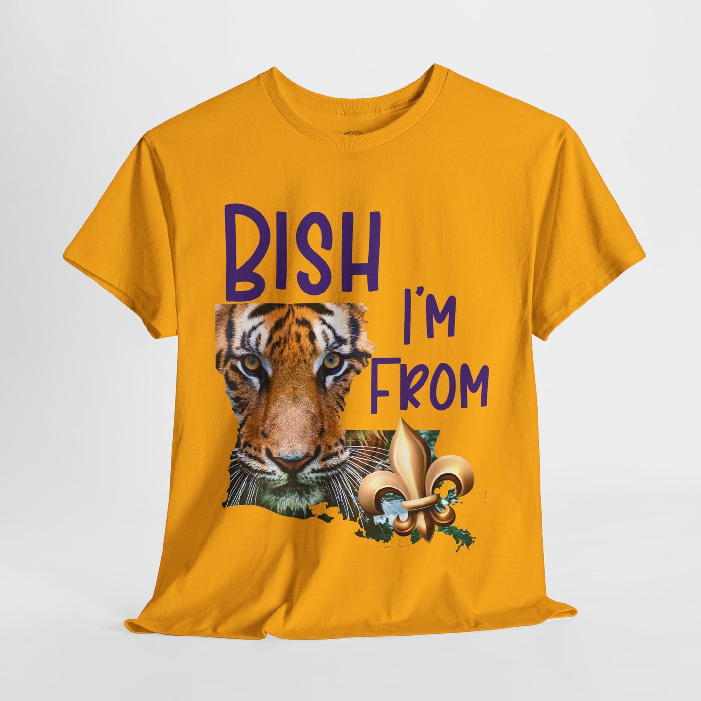 I'm From Louisiana, Unisex Heavy Cotton Tee with Tiger Design, game day, Tigers, Fleur De Lis, Tiger Face