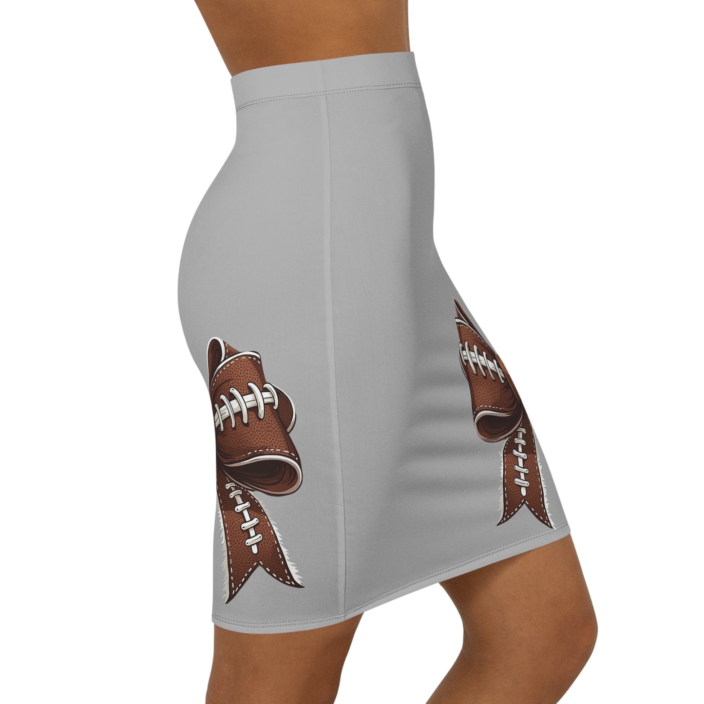 Grey Football Bow Women's Pencil Skirt, Stylish Skirt Fun Night Out, Team Spirit! Game Day, homecoming