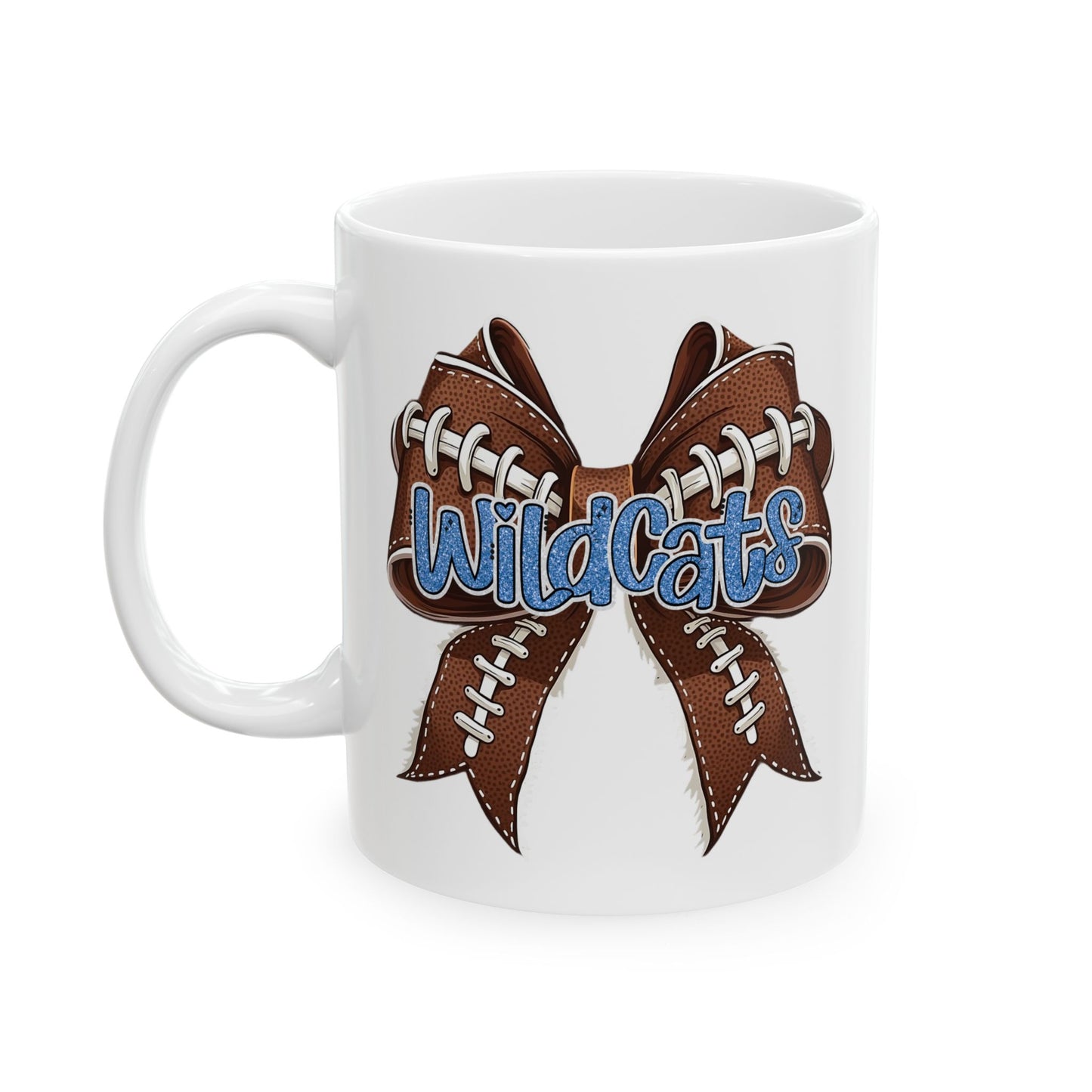 Blue, Glitter, Football, Bow, Wildcats Ceramic Mug - Cute Coffee Cup