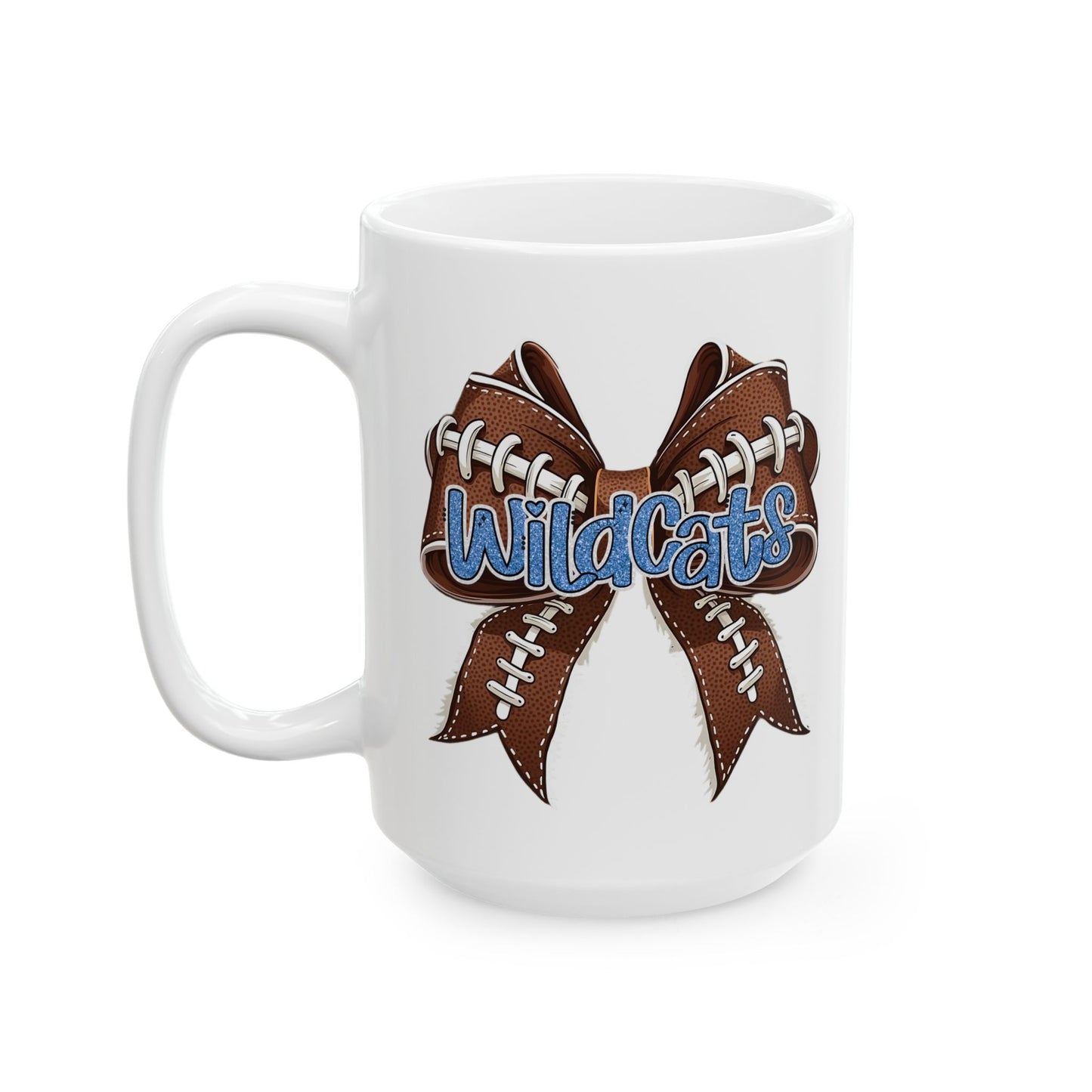 Blue, Glitter, Football, Bow, Wildcats Ceramic Mug - Cute Coffee Cup