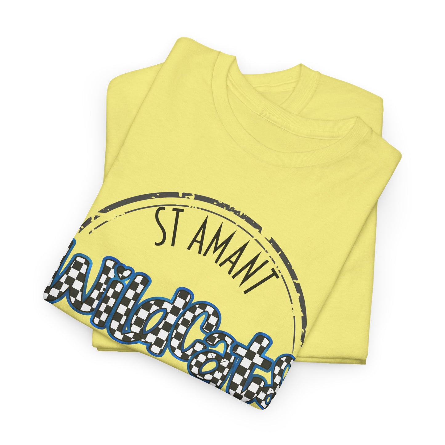 SAMS Wildcats with a black checkered style, Whimsical on a Unisex Tshirt, St Amant Middle School