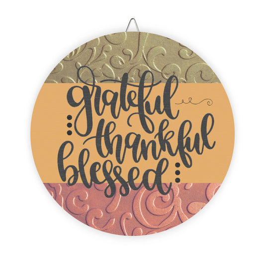 Grateful, Thankful, Blessed, Thanksgiving Door, Decor, Sign, Wreath, Wooden Door Hanger