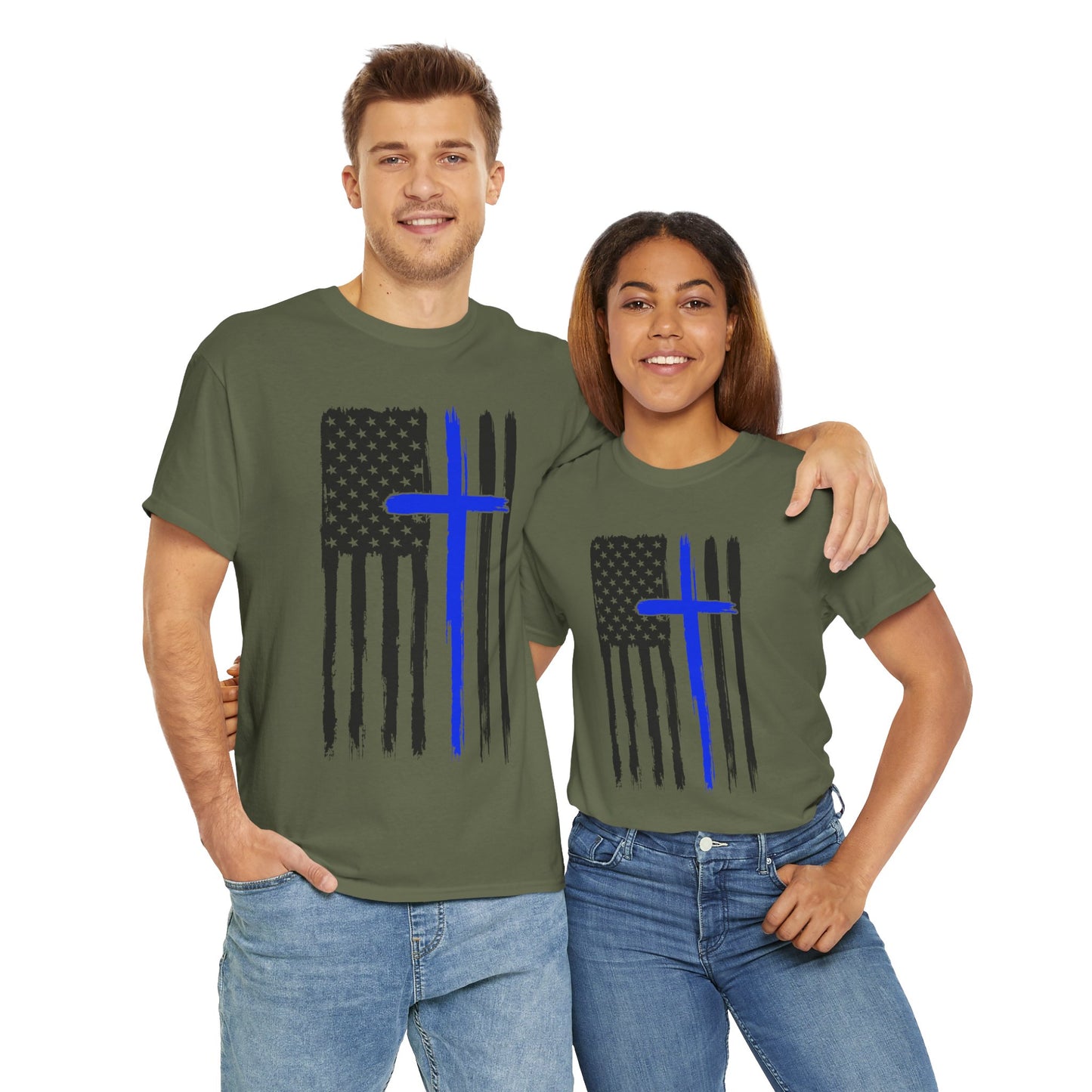 Thin Blue Line, Cross, Flag Graphic Tee, T-Shirt, Unisex Humor Shirt, Gifts for Friends, Casual Wear, law enforcement