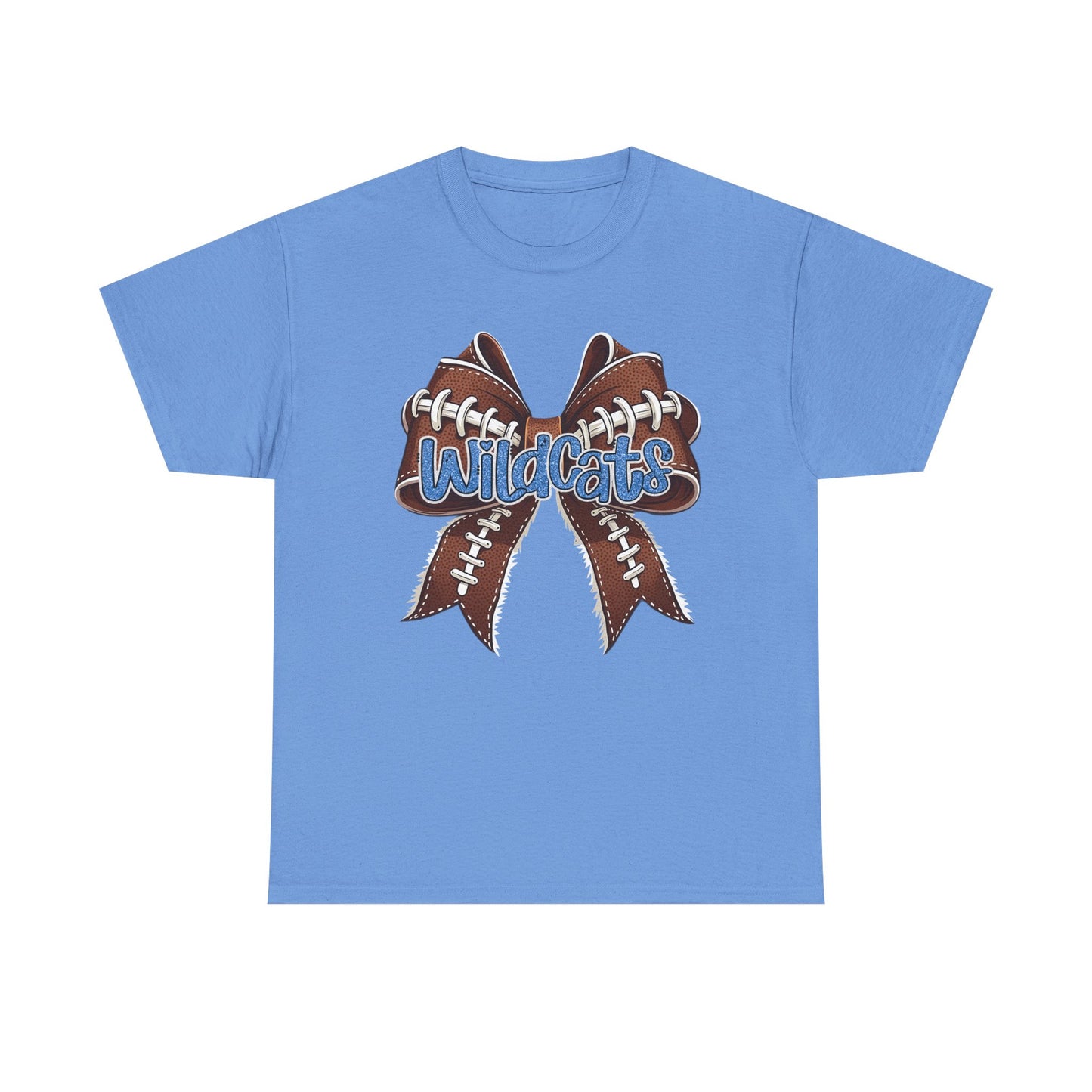 Blue Glitter Wildcats Football Bow, Unisex Tee, Cute Cotton Shirt, School Spirit Apparel,