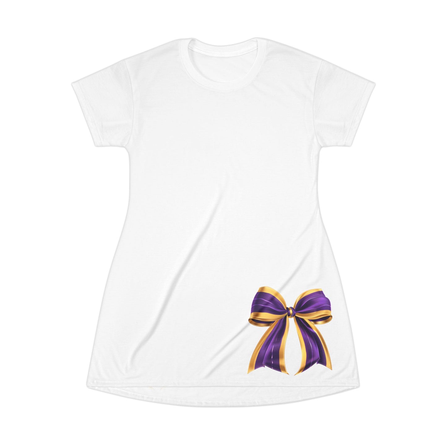 Purple and Gold Elegant Bow T-Shirt Dress - Stylish Casual Wear for Parties, Birthdays, or Everyday Outfits, Comfortable and Fashionable
