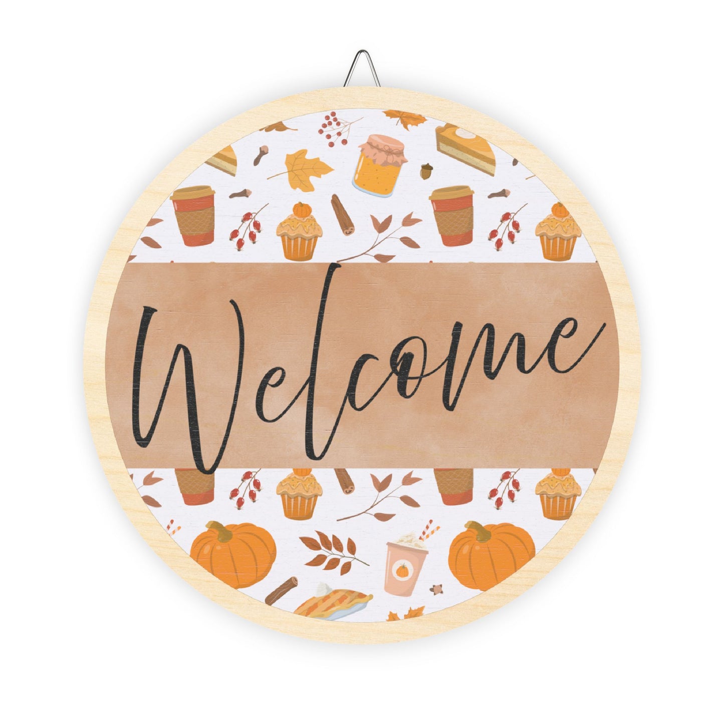 Welcome, Fall, Pumpkins, Cupcakes, Coffee, Door, Decor, Sign, Wreath, Wooden Door Hanger