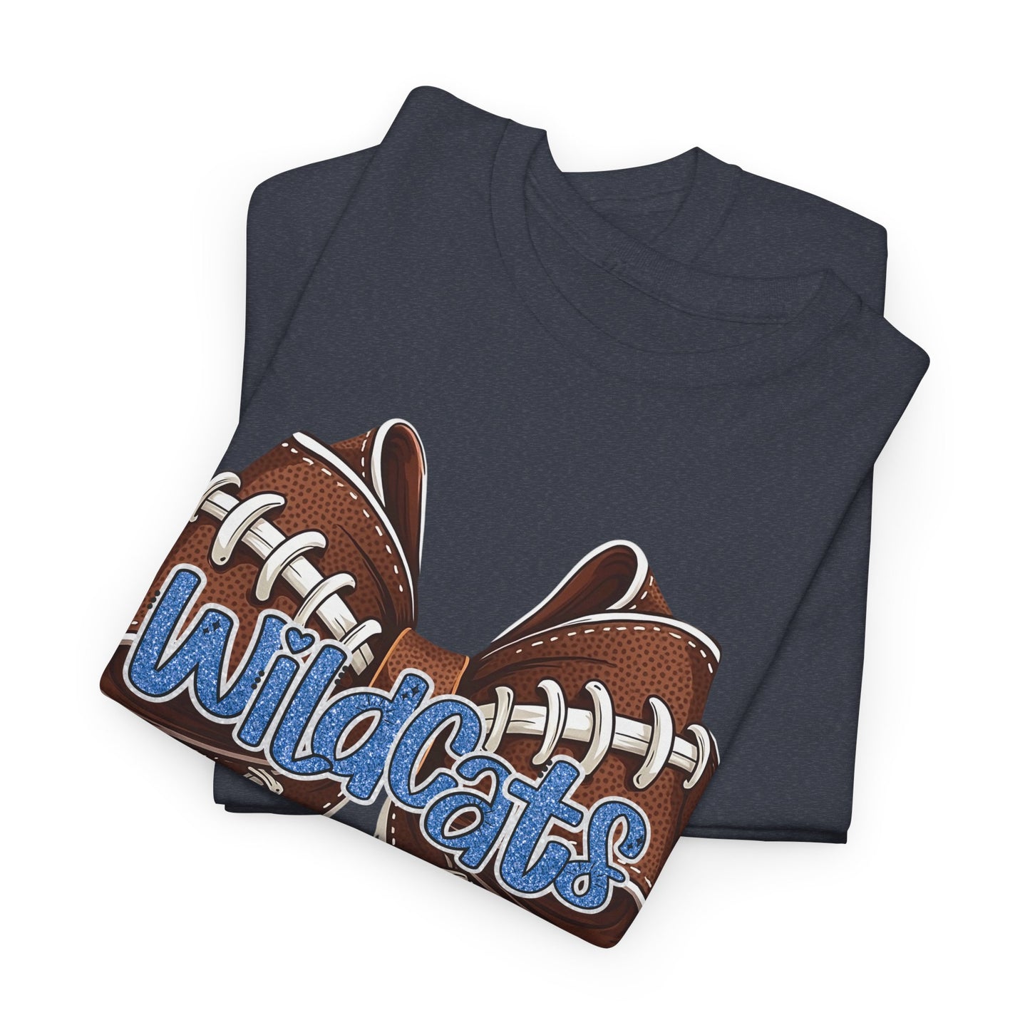 Blue Glitter Wildcats Football Bow, Unisex Tee, Cute Cotton Shirt, School Spirit Apparel,
