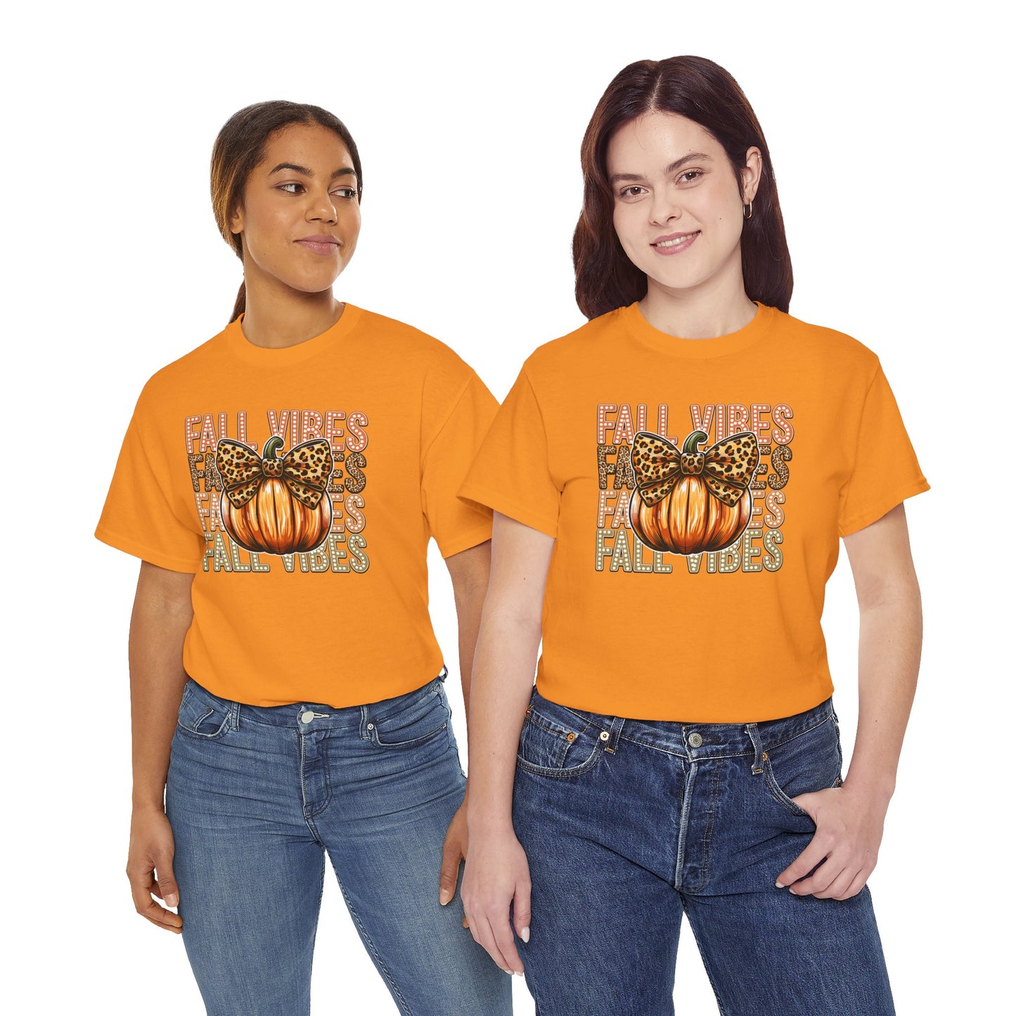 Fall Vibes Unisex Cotton Tee, Autumn Shirt, Pumpkin Graphic Tee, Halloween Apparel, Cozy Fall T-Shirt, Seasonal Outfit, leopard bow