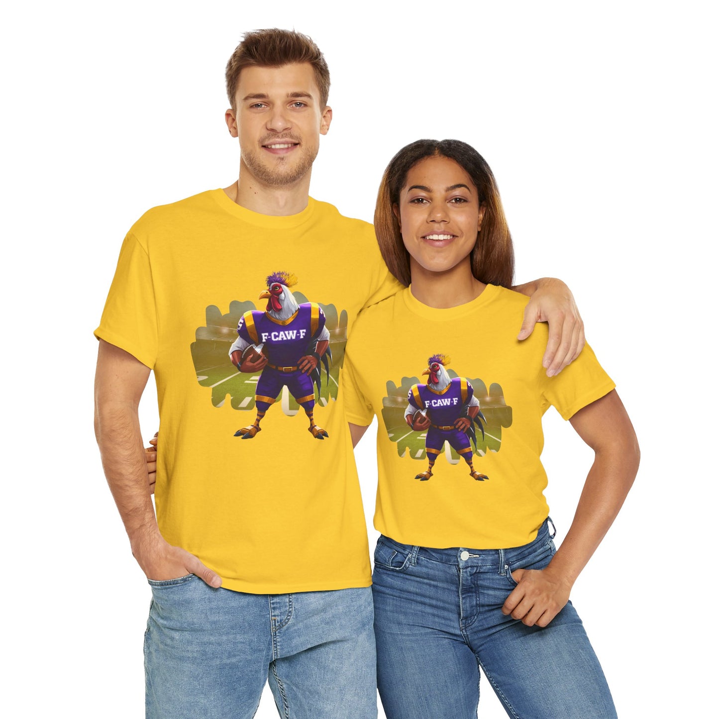 F-CAW-F Football Rooster, Purple and Gold , Sporty Unisex Heavy Cotton Tee