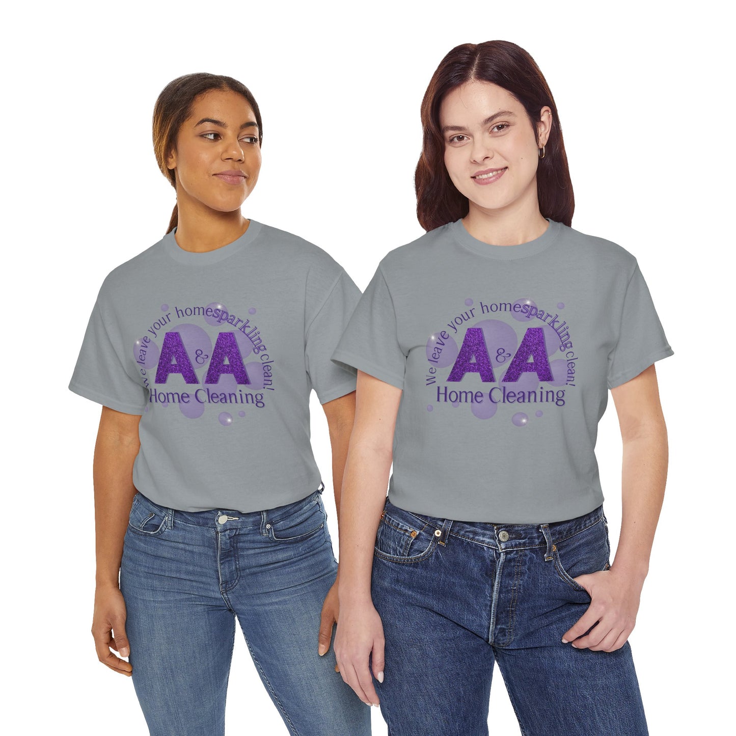 A&A Cleaning Services, Logo, Purple on Gold Crew Neck unisex tshirt, Gildan
