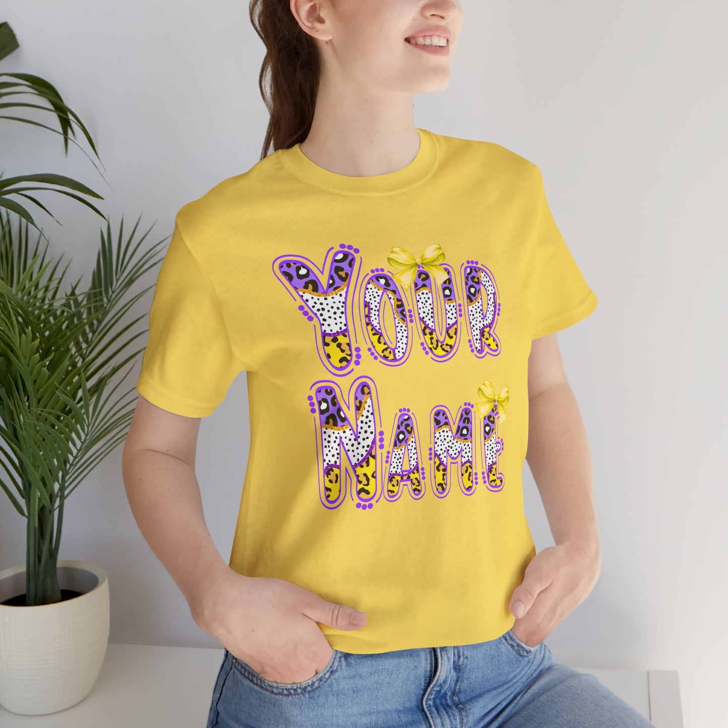 Personalized, Name, Graphic Tee, Cute Font, Purple and Gold, LSU, Tigers, Football, Baseball, Team