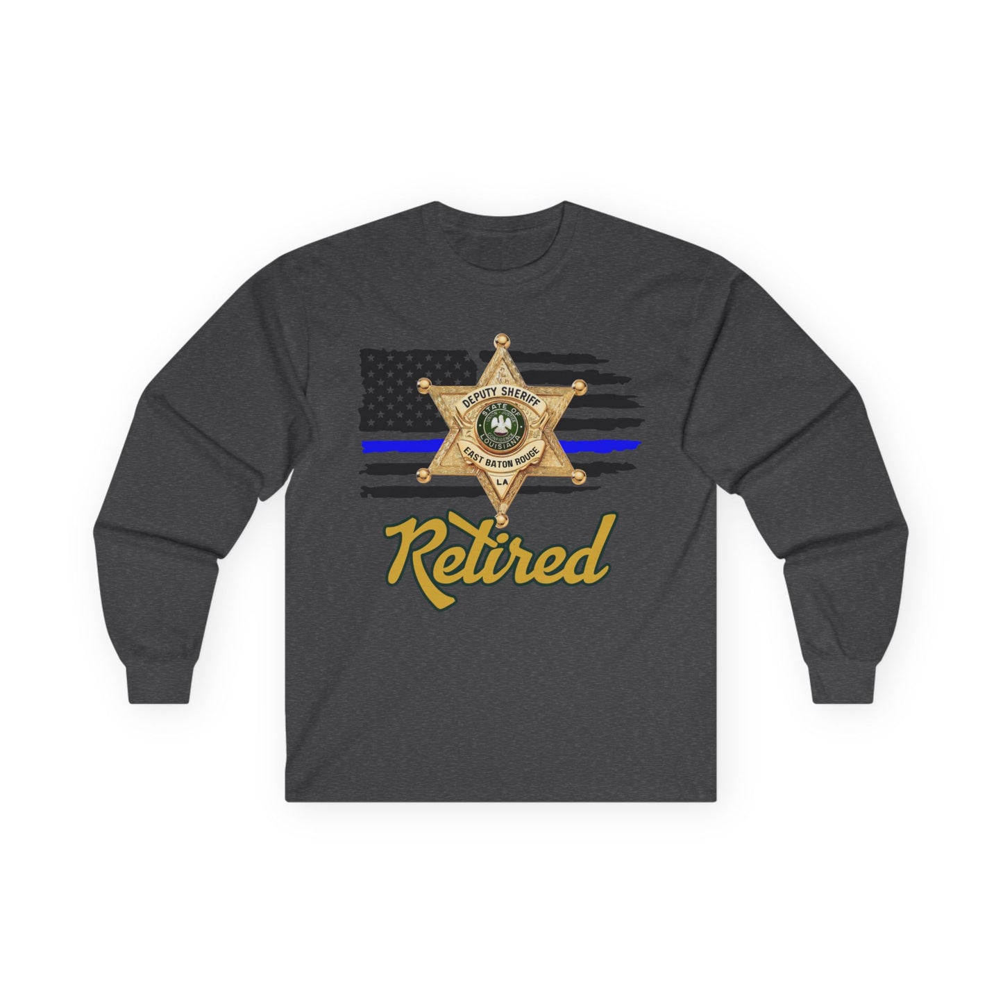 Retired Law Enforcement Long Sleeve Tee, Unisex Police Tribute Shirt, Gift for Retiring Officer, Flag and Badge Design, Comfy Everyday Wear