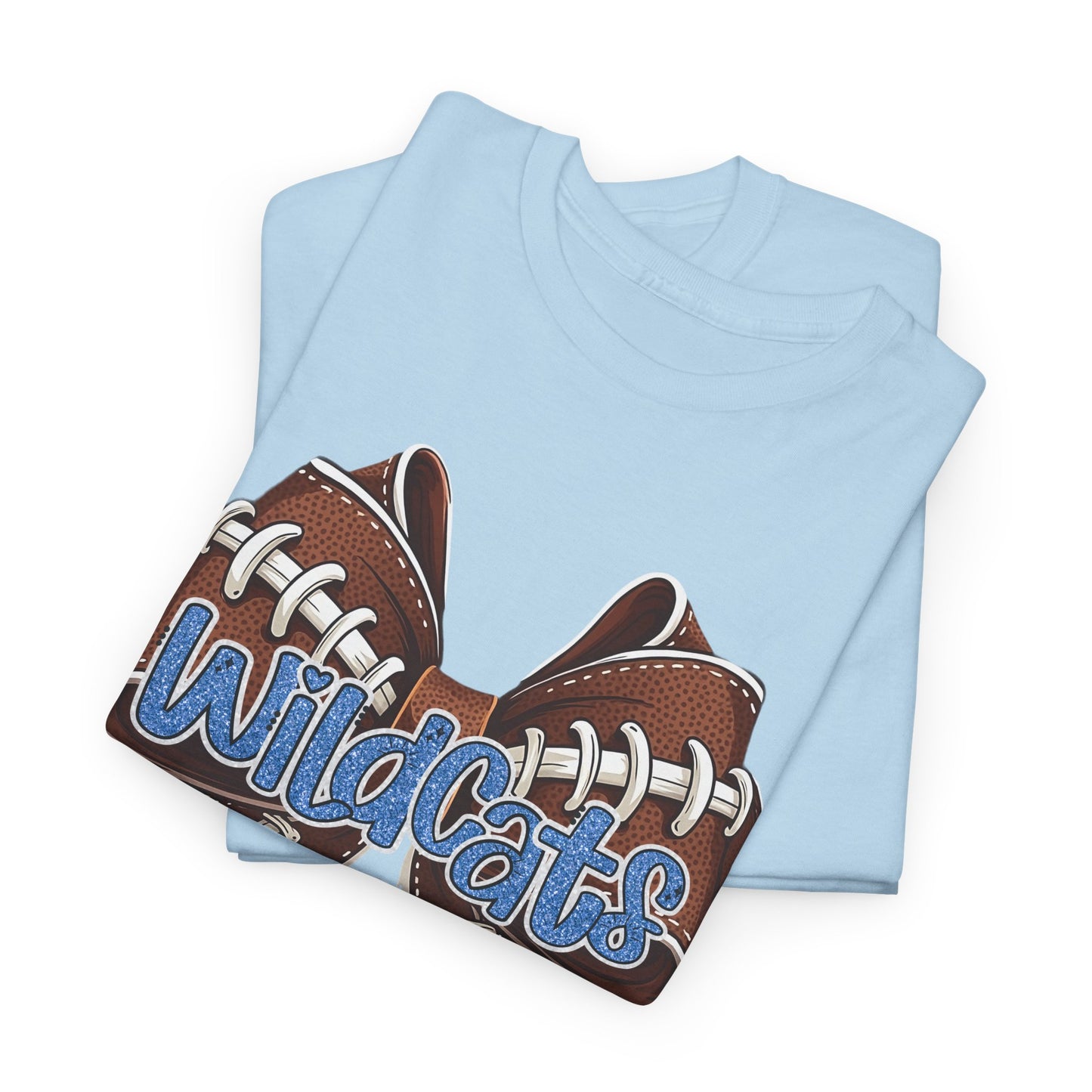 Blue Glitter Wildcats Football Bow, Unisex Tee, Cute Cotton Shirt, School Spirit Apparel,