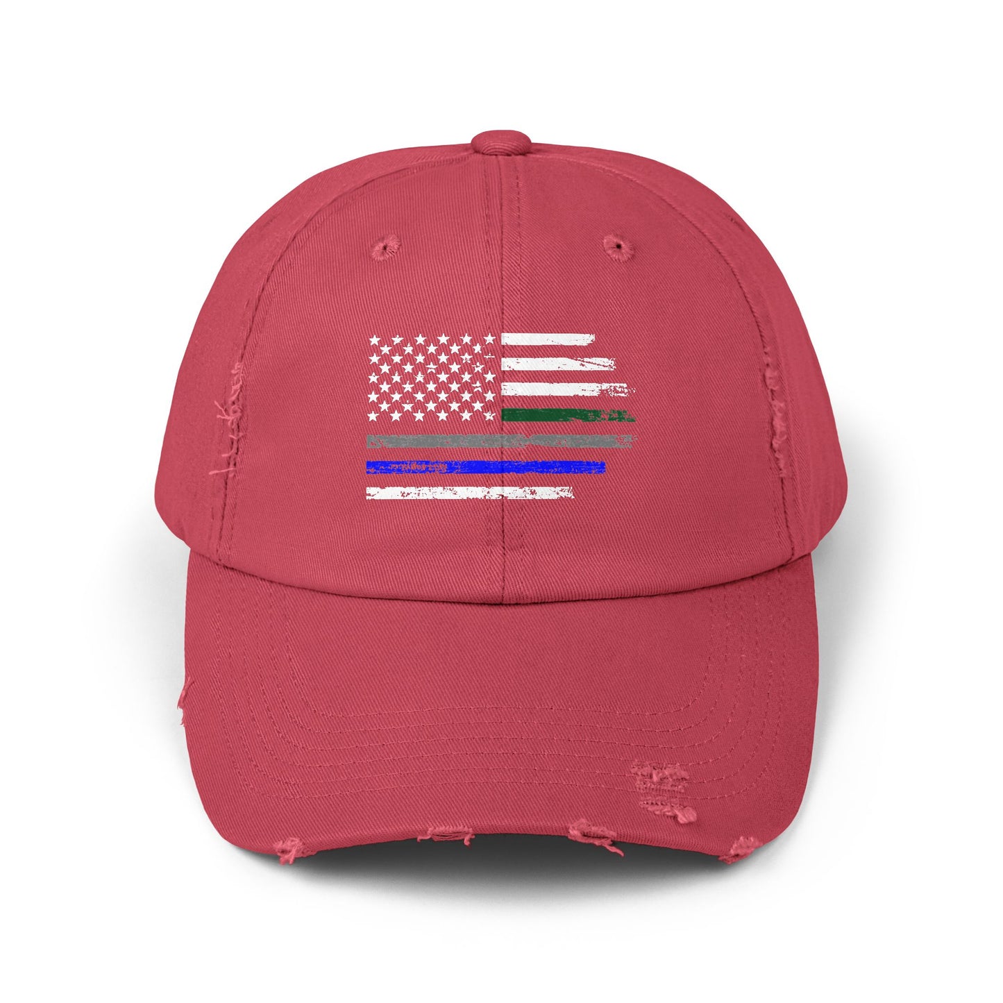 Thin Blue and Thin green Flag, Unisex Distressed Cap, Law Enforcement, Military, hat