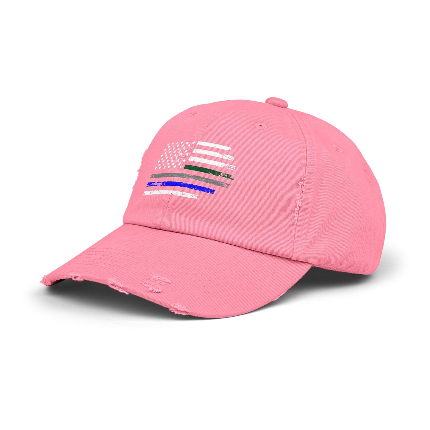 Thin Blue and Thin green Flag, Unisex Distressed Cap, Law Enforcement, Military, hat