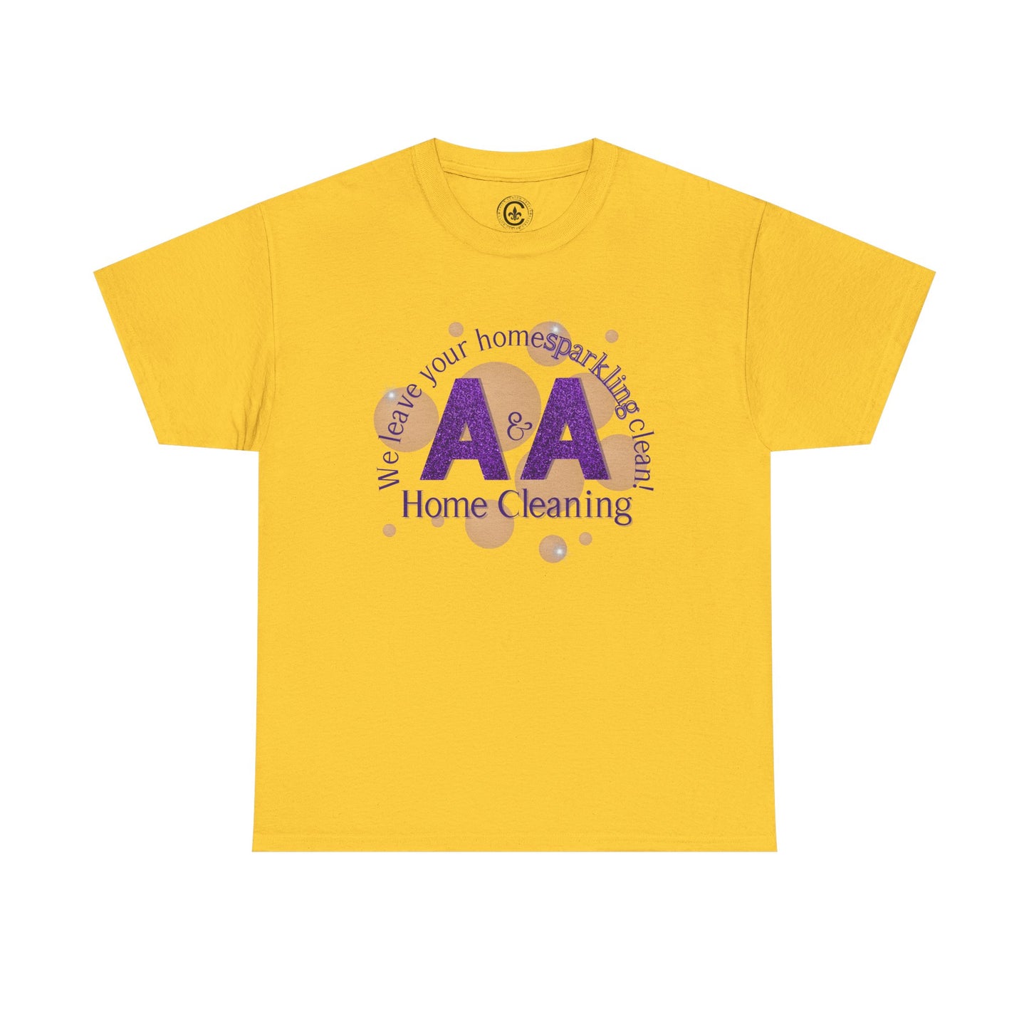 A&A Cleaning Services, Logo, Purple on Gold Crew Neck unisex tshirt, Gildan