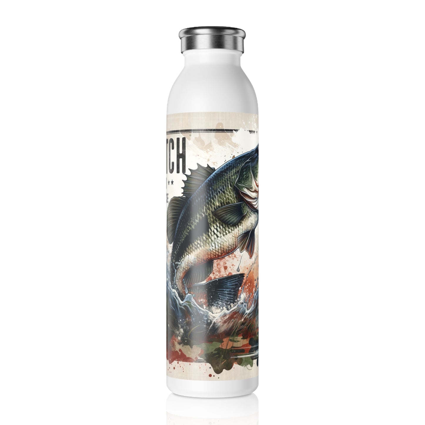 Fishing Slim Water Bottle, Outdoor Hydration, Catch and Release Design, Gift for Anglers, Eco-friendly Water Bottle, Sports Water Bottle