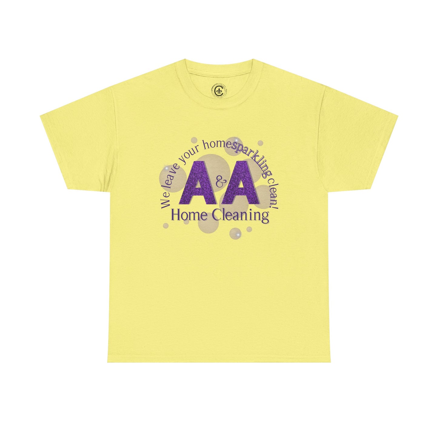 A&A Cleaning Services, Logo, Purple on Gold Crew Neck unisex tshirt, Gildan