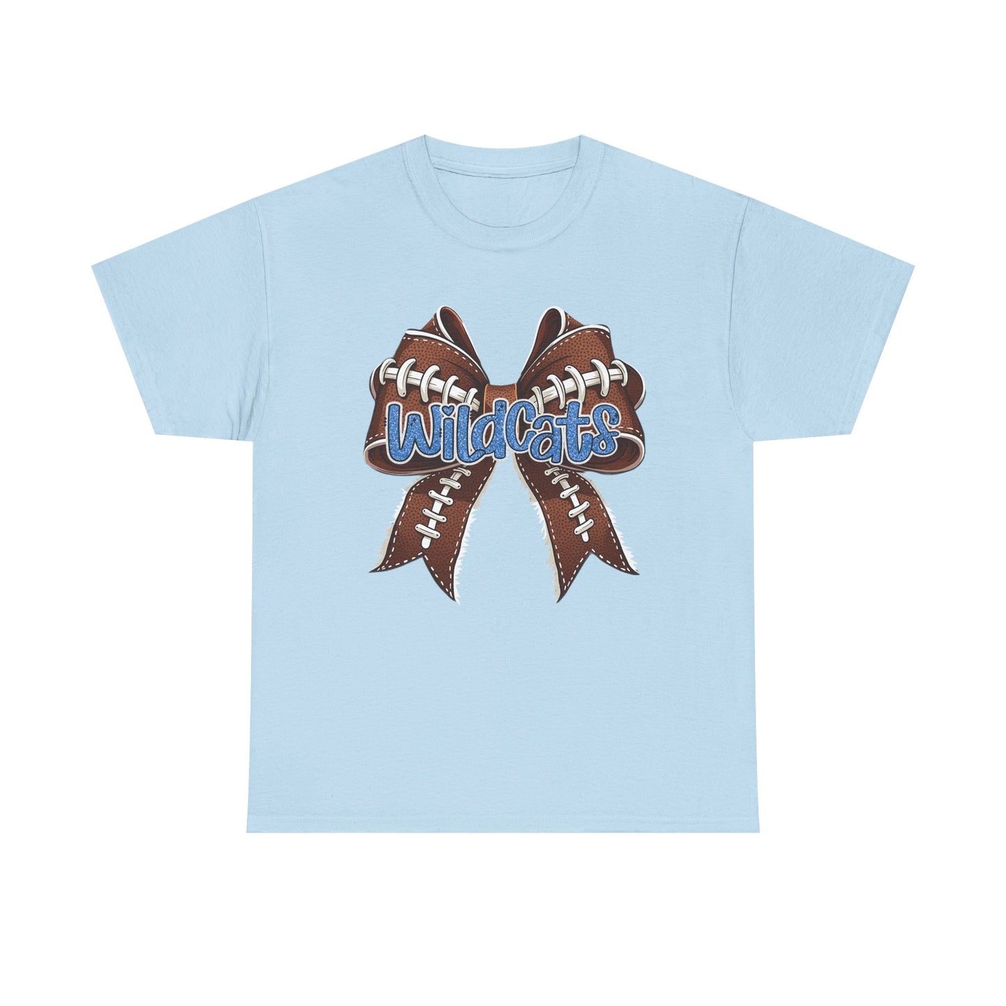 Blue Glitter Wildcats Football Bow, Unisex Tee, Cute Cotton Shirt, School Spirit Apparel,