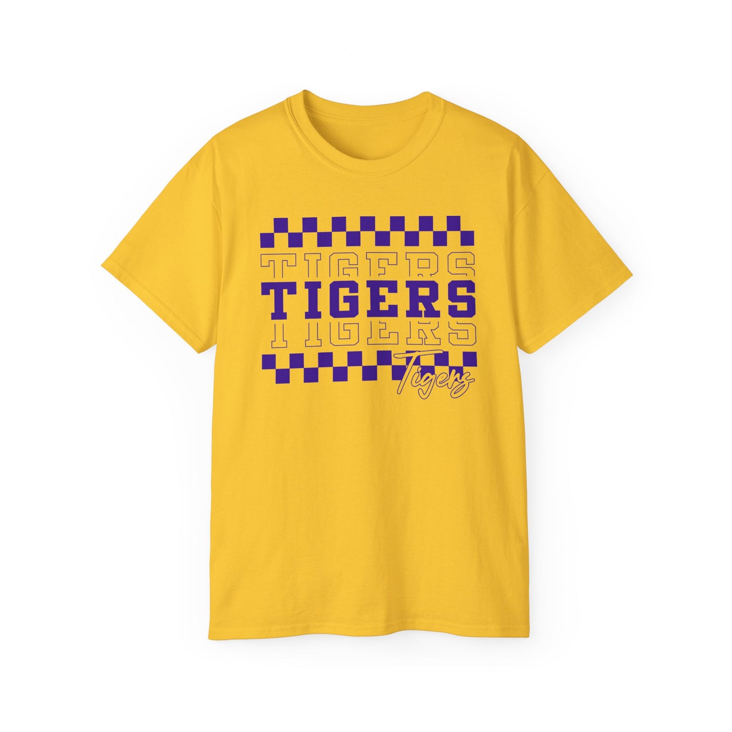LSU Gold Day, Retro Tigers, Checkerboard Football Tee, Cute Football T-Shirt, Gift for Sports Lovers, Unique Football Apparel, Casual Everyday Wear