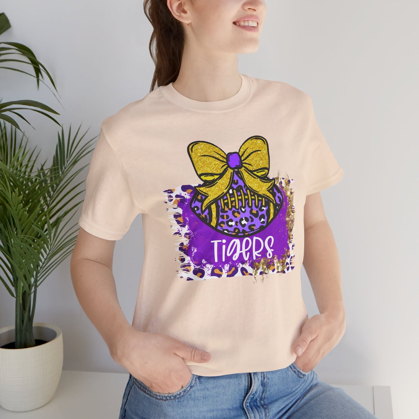 Tigers, Football, Animal Print, Glitter Bow, unisex tshirt tee