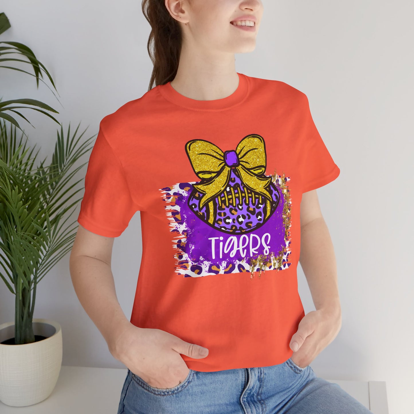 Tigers, Football, Animal Print, Glitter Bow, unisex tshirt tee