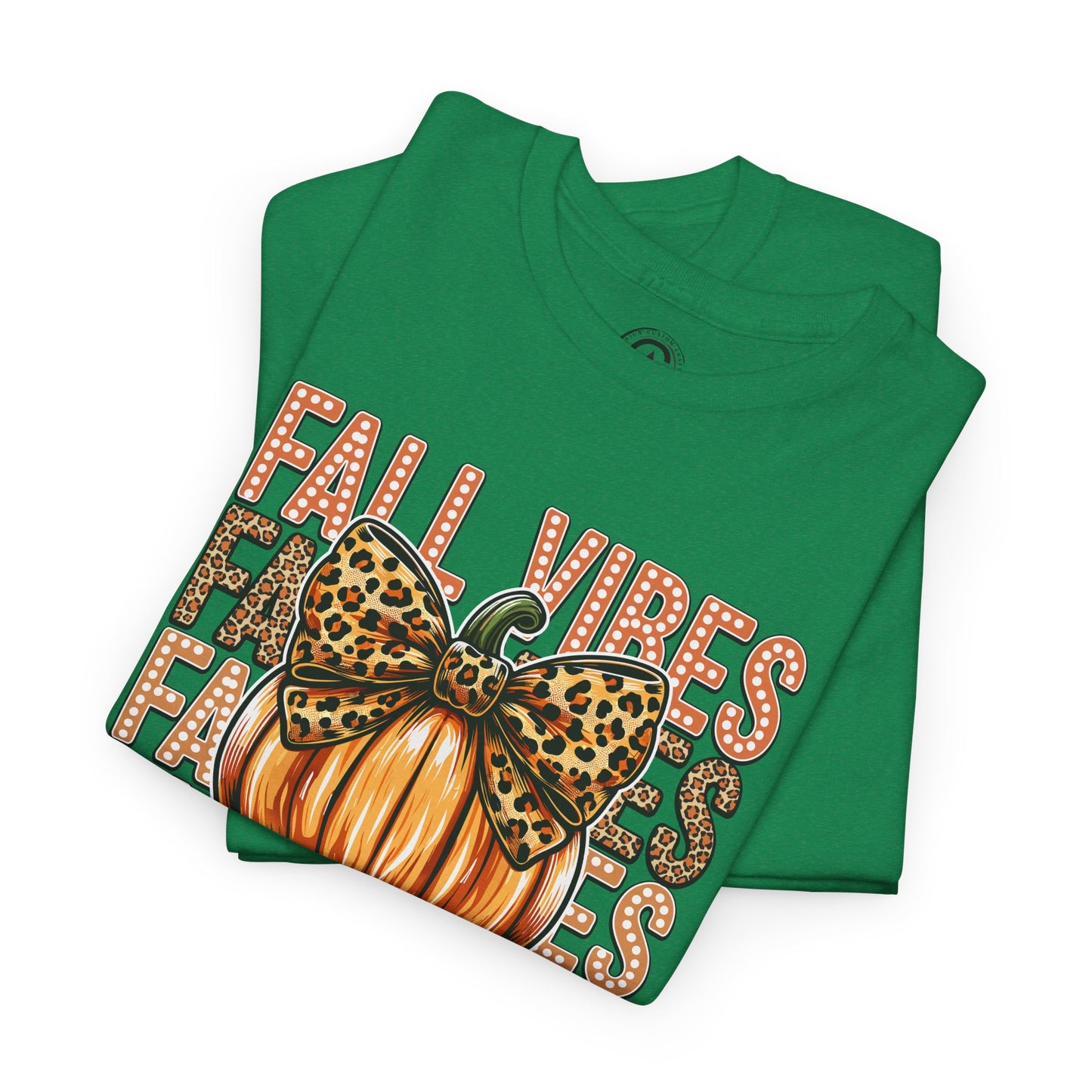Fall Vibes Unisex Cotton Tee, Autumn Shirt, Pumpkin Graphic Tee, Halloween Apparel, Cozy Fall T-Shirt, Seasonal Outfit, leopard bow