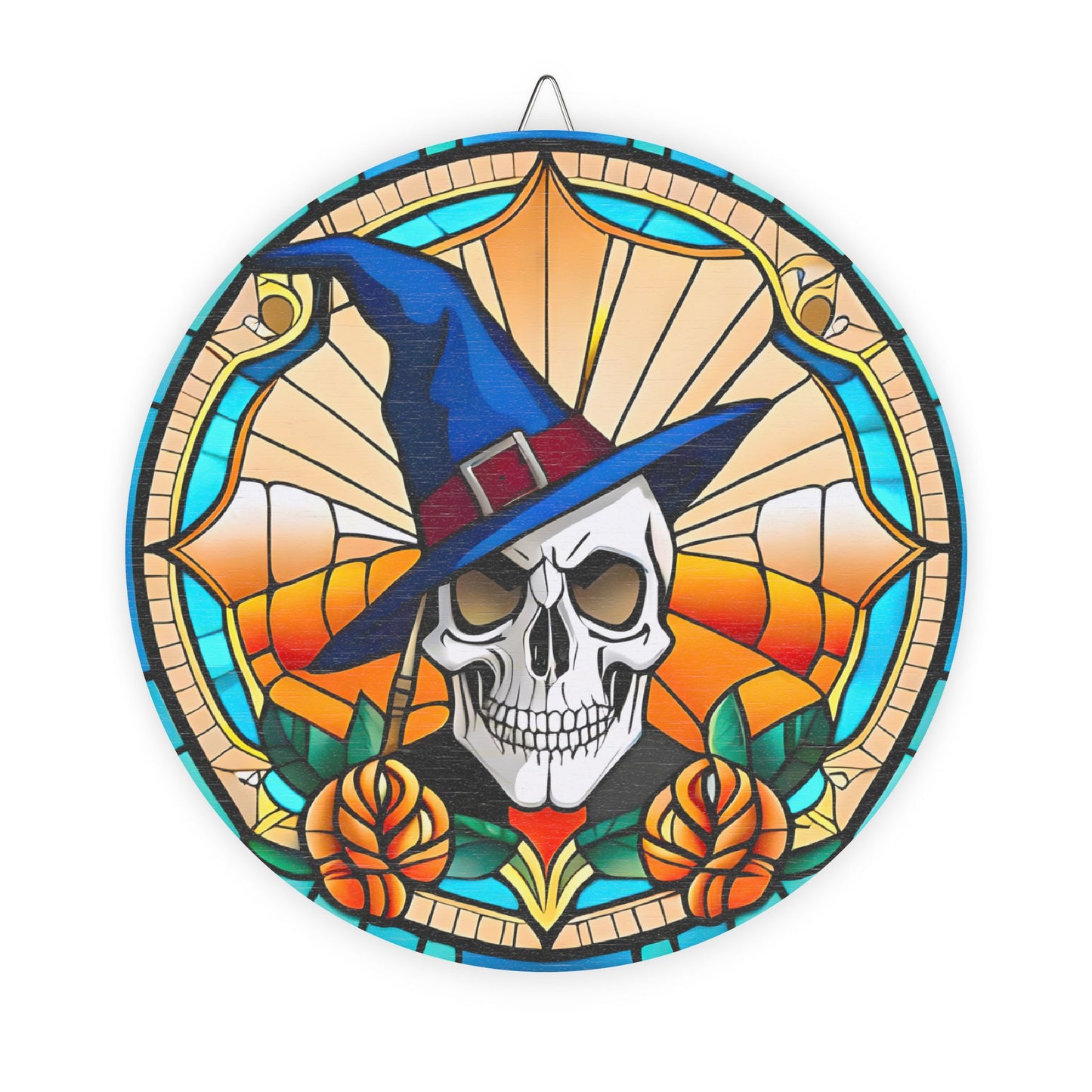 Halloween, stained glass, witch, wooden door hanger, decor, wreath, home, wicked, skull