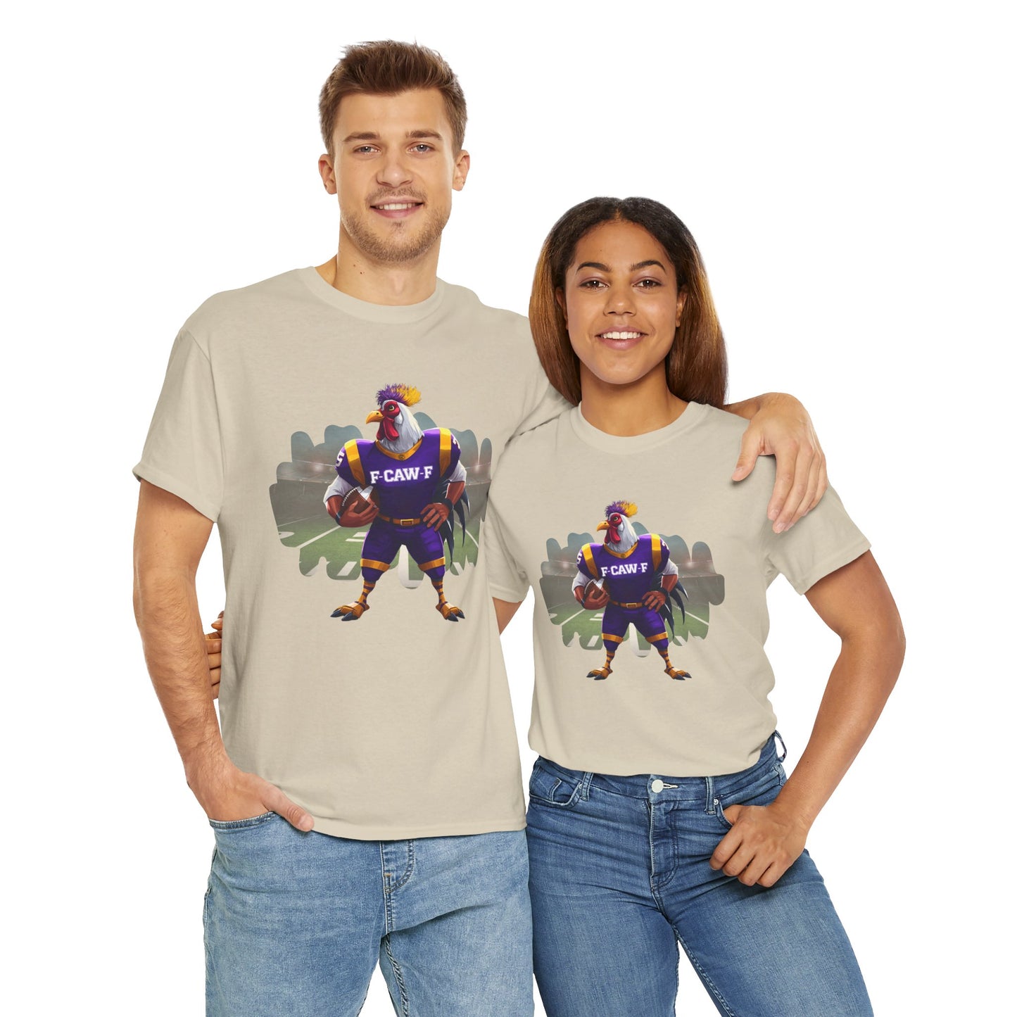 F-CAW-F Football Rooster, Purple and Gold , Sporty Unisex Heavy Cotton Tee