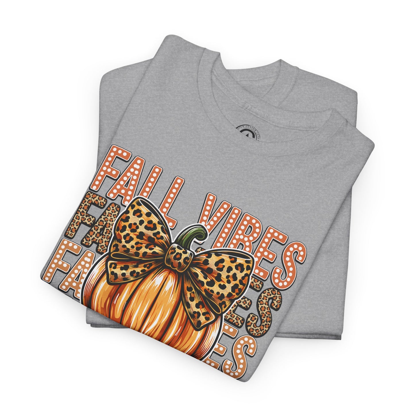 Fall Vibes Unisex Cotton Tee, Autumn Shirt, Pumpkin Graphic Tee, Halloween Apparel, Cozy Fall T-Shirt, Seasonal Outfit, leopard bow
