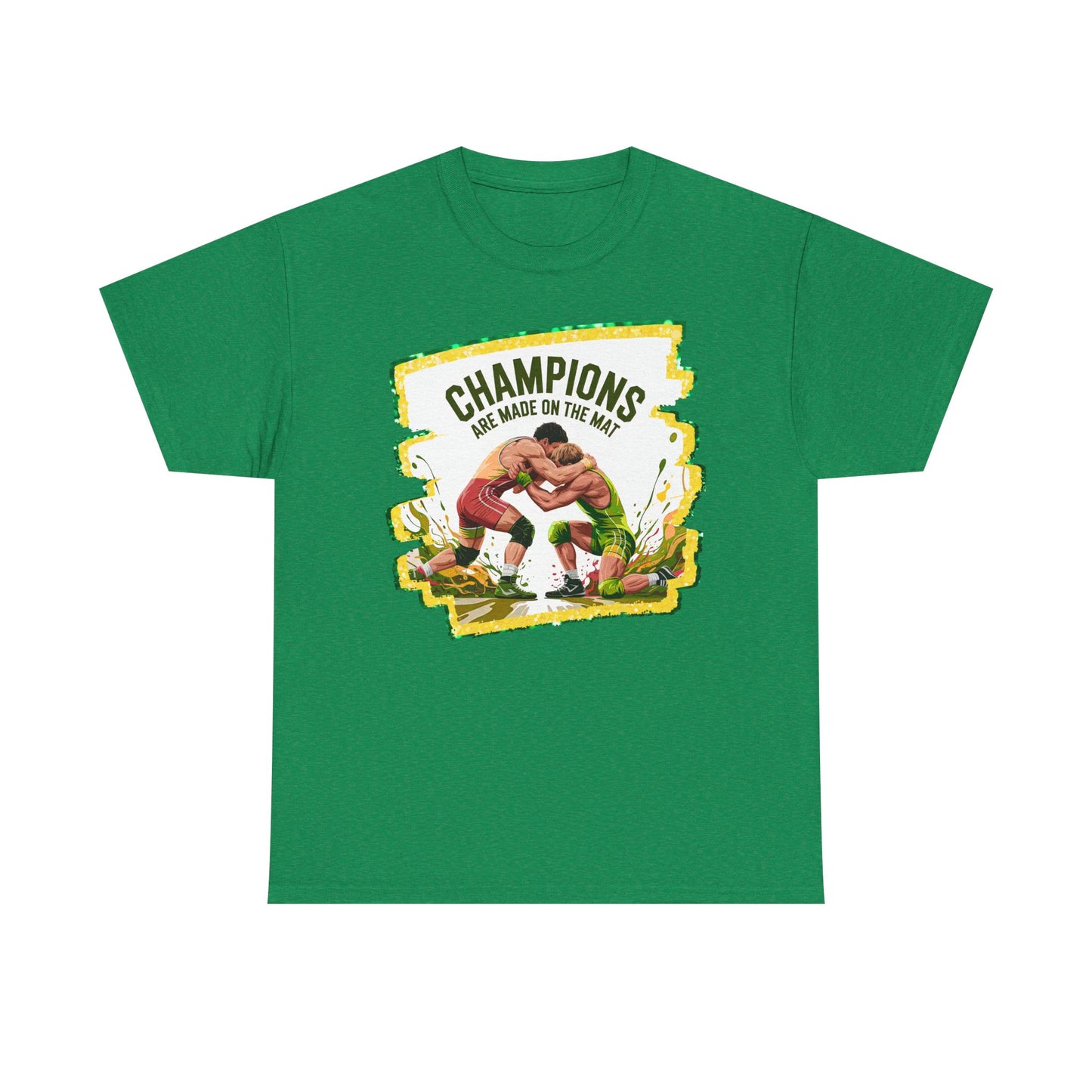 Green and Gold, Wrestling Heavy Cotton Tee, Unisex T-Shirt, Sports Fan Gear, Workout Shirt, Motivational Apparel