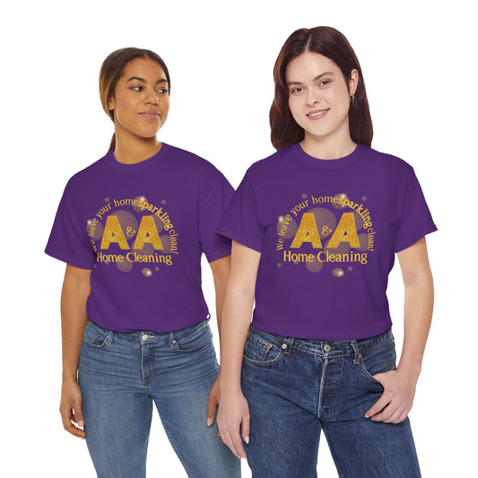 A&A Cleaning Services, Logo, Gold on Purple Crew Neck unisex tshirt, Gildan