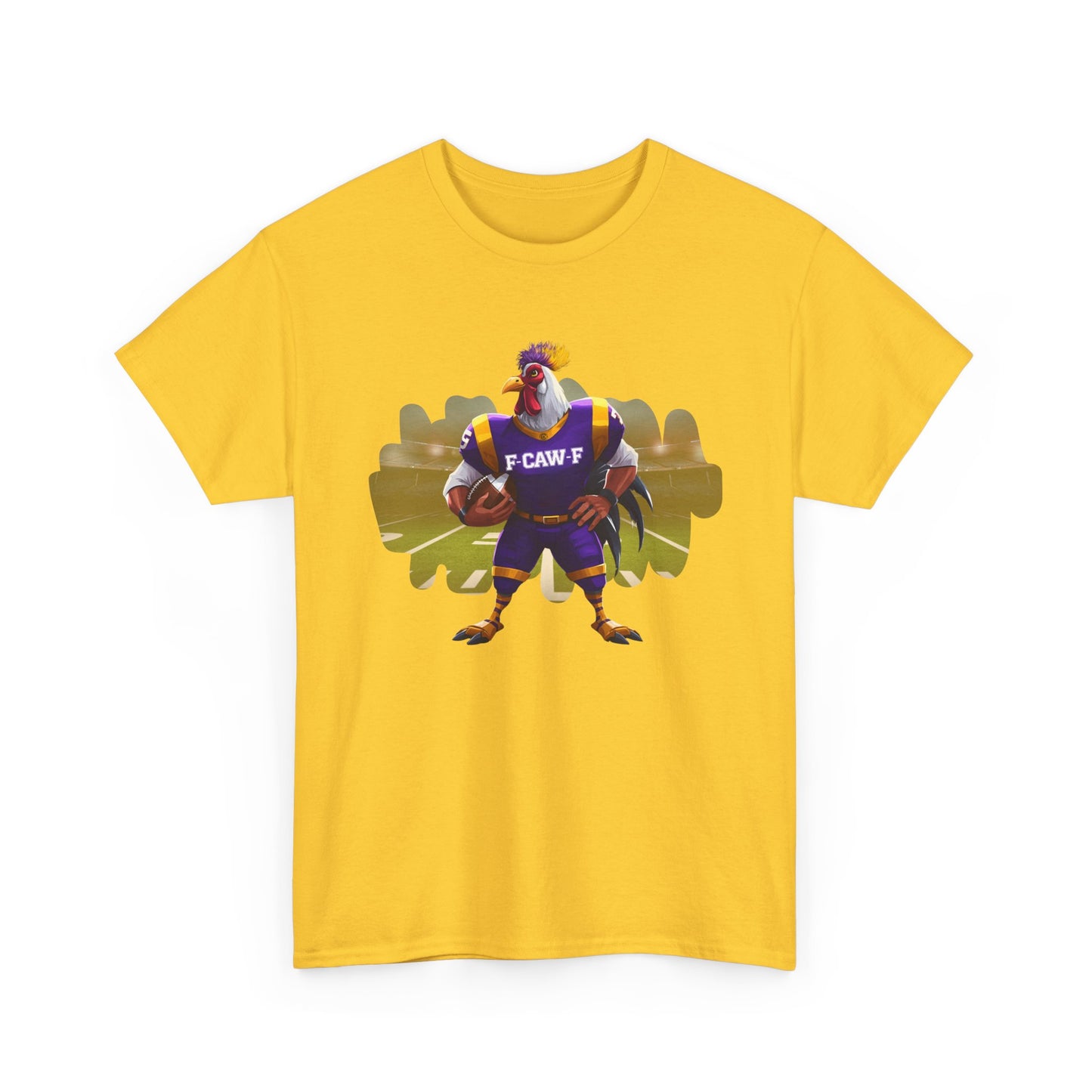 F-CAW-F Football Rooster, Purple and Gold , Sporty Unisex Heavy Cotton Tee