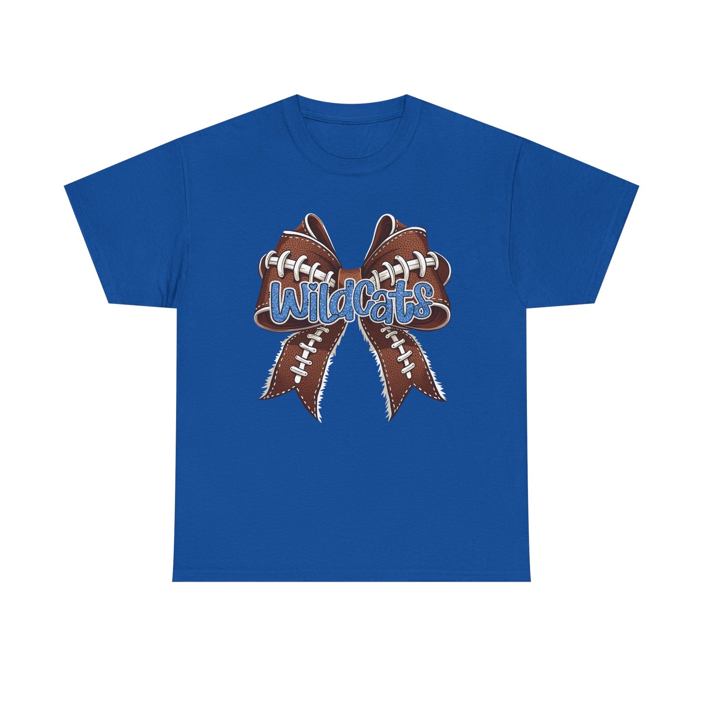 Blue Glitter Wildcats Football Bow, Unisex Tee, Cute Cotton Shirt, School Spirit Apparel,