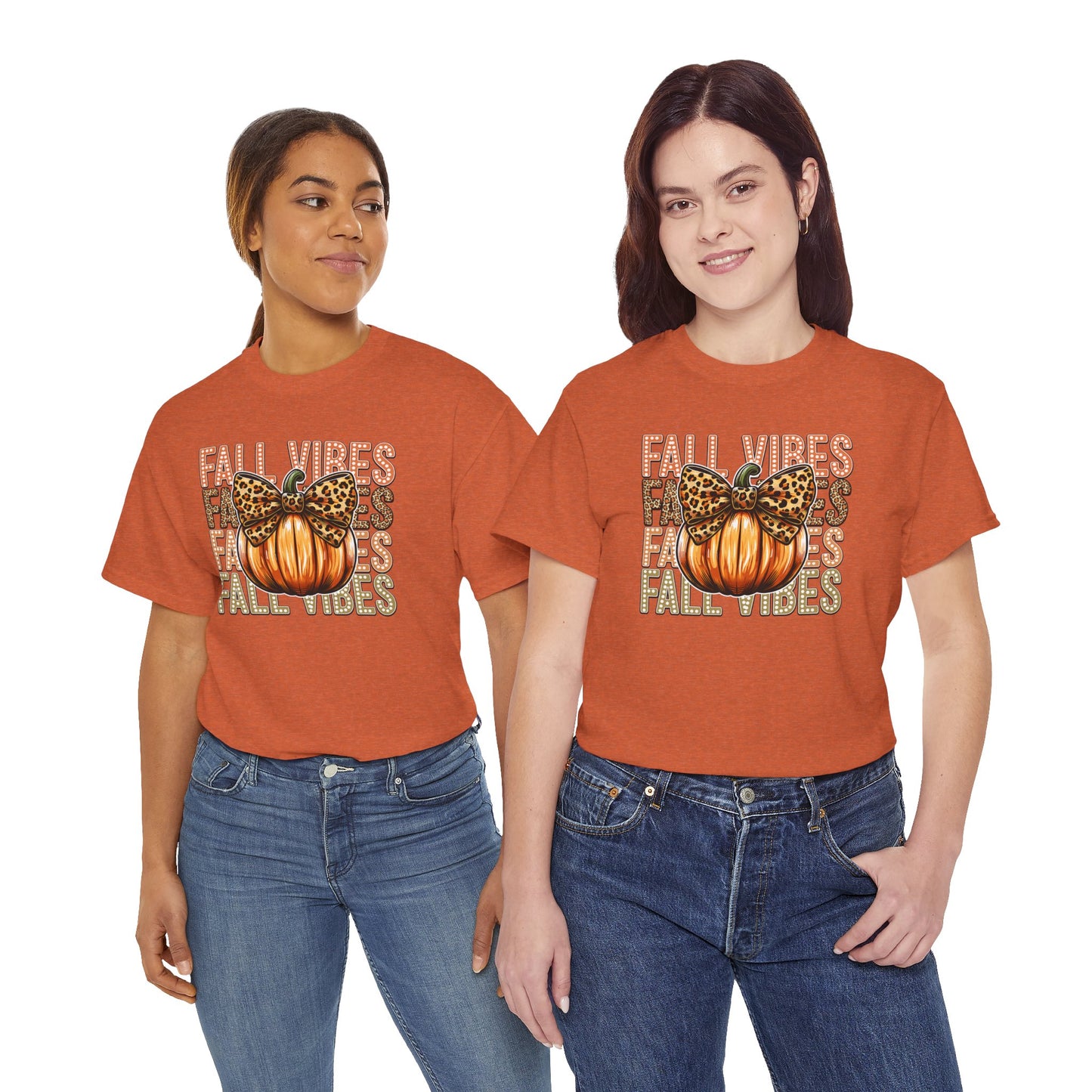 Fall Vibes Unisex Cotton Tee, Autumn Shirt, Pumpkin Graphic Tee, Halloween Apparel, Cozy Fall T-Shirt, Seasonal Outfit, leopard bow