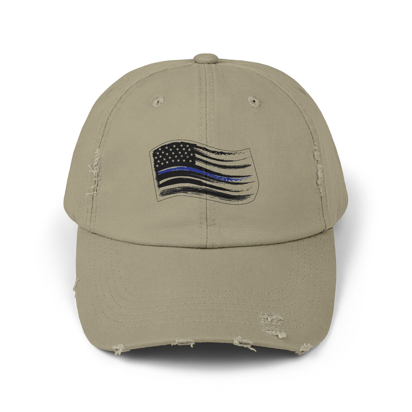 Thin Blue Line Flag, Unisex Distressed Cap, Funny Hat, Casual Gift, Everyday Wear, Cool Accessory, Adjustable Cap