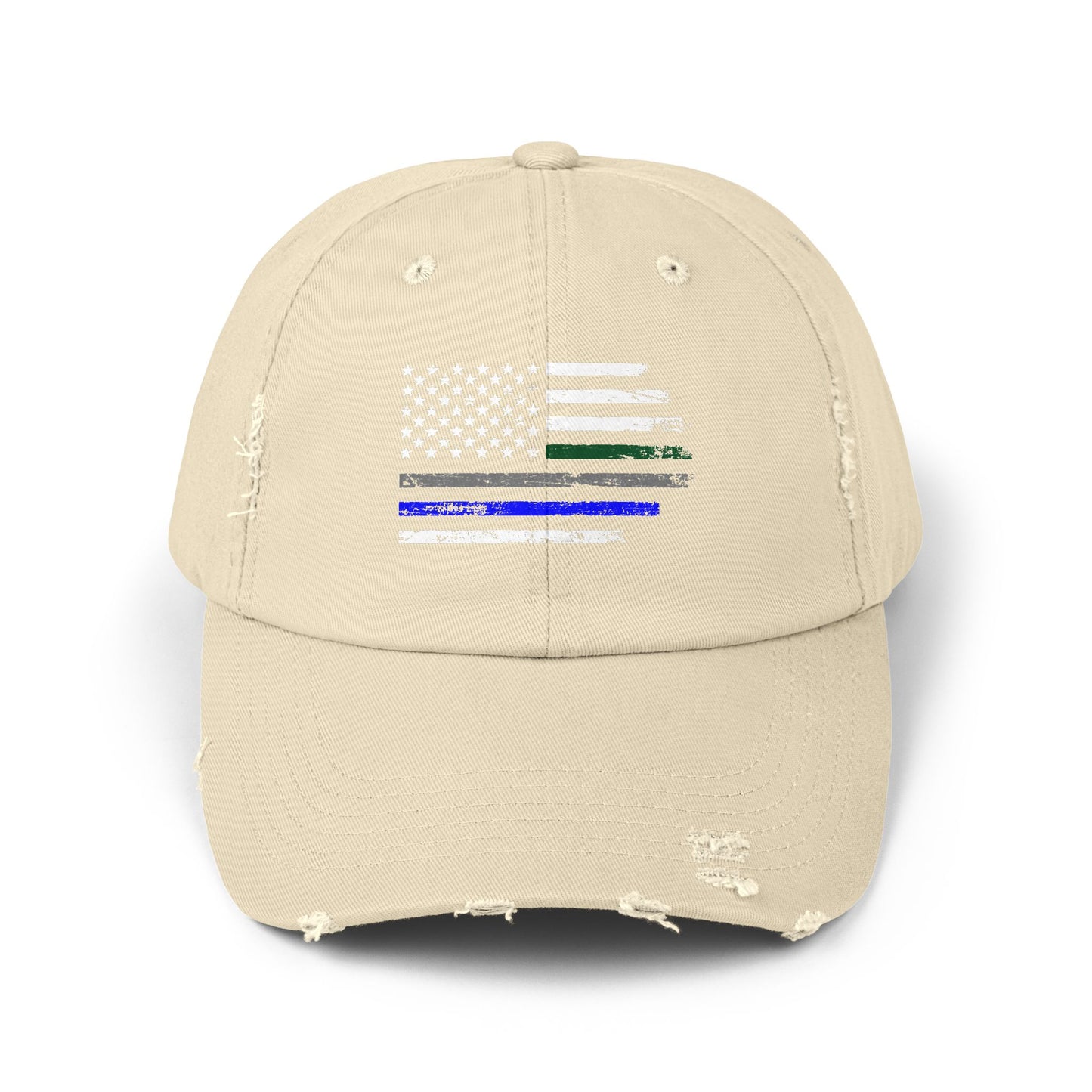 Thin Blue and Thin green Flag, Unisex Distressed Cap, Law Enforcement, Military, hat