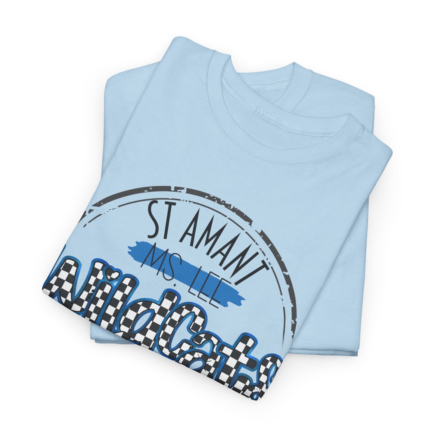 Personalized SAMS Wildcats with a black checkered style, Whimsical on a Unisex Tshirt, St Amant Middle School