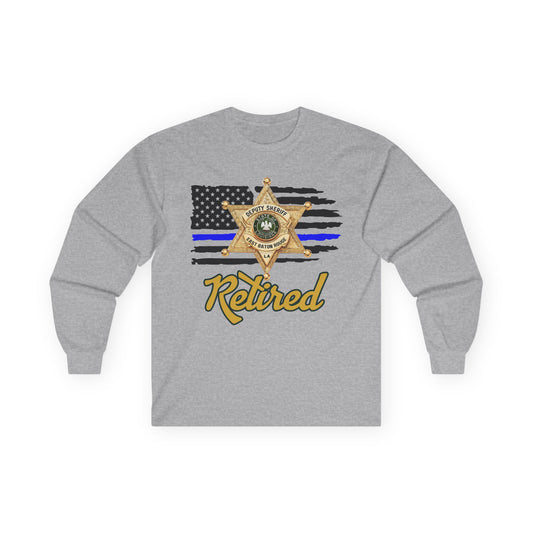 Retired Law Enforcement Long Sleeve Tee, Unisex Police Tribute Shirt, Gift for Retiring Officer, Flag and Badge Design, Comfy Everyday Wear