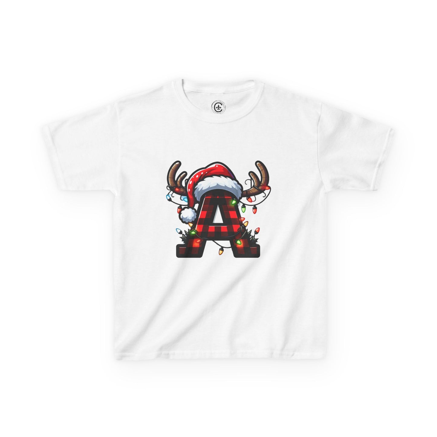 Letter A, Christmas Themed Kids Tee, Holiday Gift for Children, Personalized Holiday Shirt, Kids Holiday Outfit, Family Matching